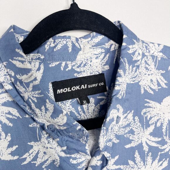 Molokai Surf Co Mens XLarge Blue White Palm Button Down Shirt Aloha Hawaiian - Picture 5 of 8